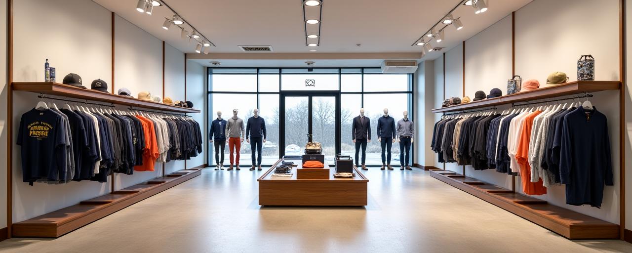 Clean and well-lit retail display featuring Ironbark Sport apparel on mannequins and hangers